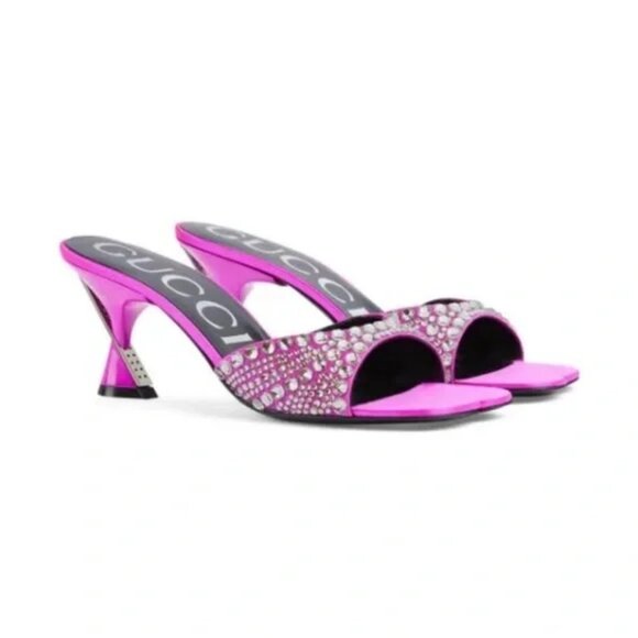 NWB Gucci Jeweled Beaded Raso Seta Fuchsia Heels Sandals 40 749663 - Picture 1 of 10